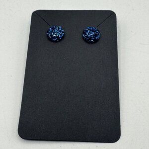 Blue Glitter Resin Round Stud Earrings